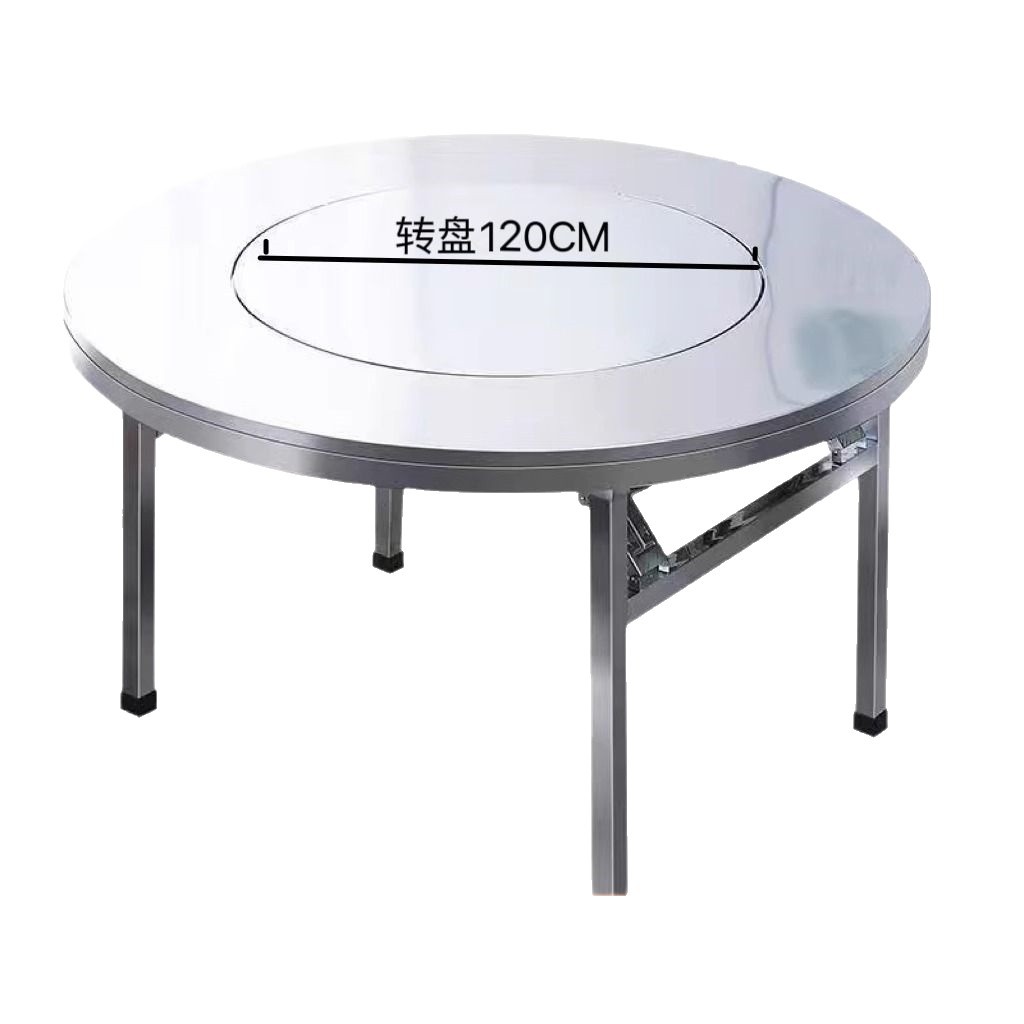 Mesa plegable de acero inoxidable gruesa, mesa de barbacoa comercial doméstica con mesa de comedor giratoria, mesa redonda doméstica plegable de acero inoxidable