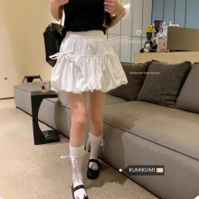 设计感蝴蝶结绑带蓬蓬裙子白色半身裙女夏季甜美风A字短裙花苞裙