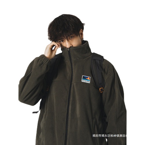 Men's and women's autumn and winter thickening bf Korean version loose fitting student fleece pure color jacket 