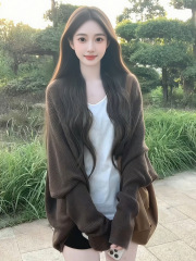 咖啡色慵懒外搭毛衣针织开衫女2025新款早秋季氛围感穿搭上衣外套