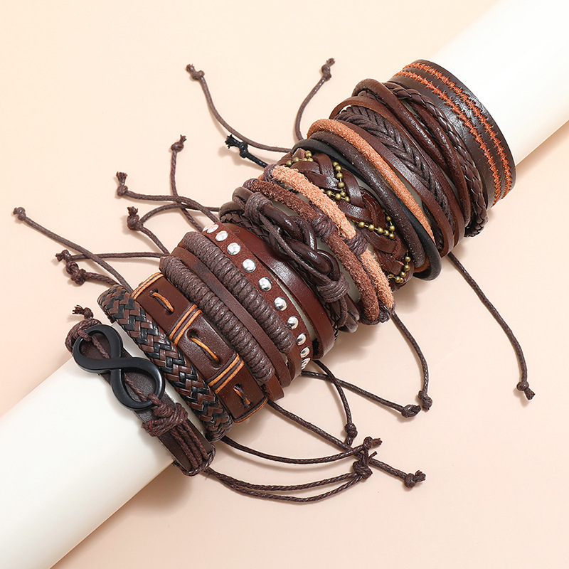 retro woven cowhide leather bracelet combination set