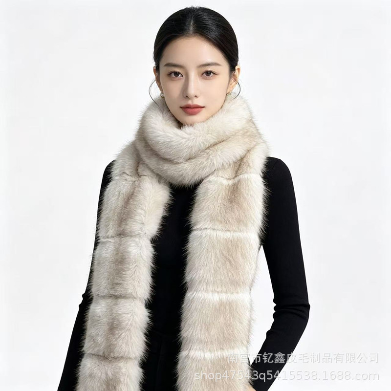 Cross-border original design faux fox fur scarf, winter fashion warm shawl, thick plush faux fur neck warmer