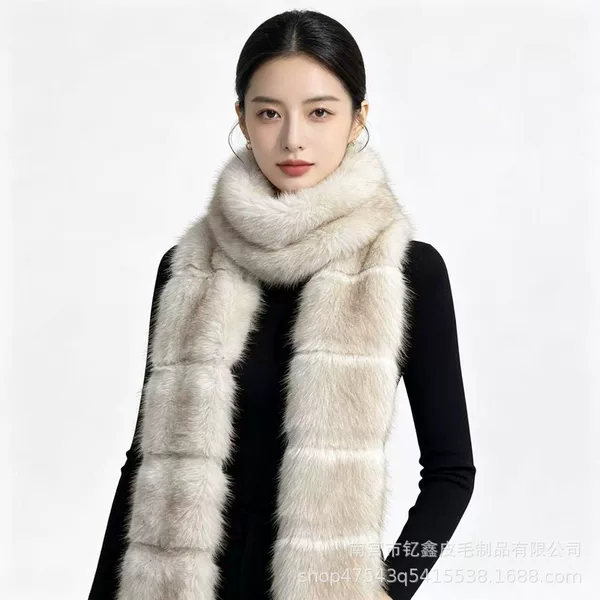 Cross-border original design faux fox fur scarf, winter fashion warm shawl, thick plush faux fur neck warmer