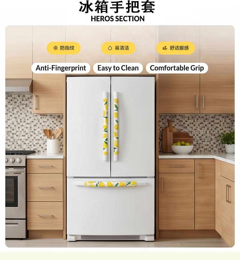 Christmas Red Plaid Electrical Appliance Handle Cover Refrigerator Microwave Oven Decorative Handle Dustproof Non-Slip Protective Cover