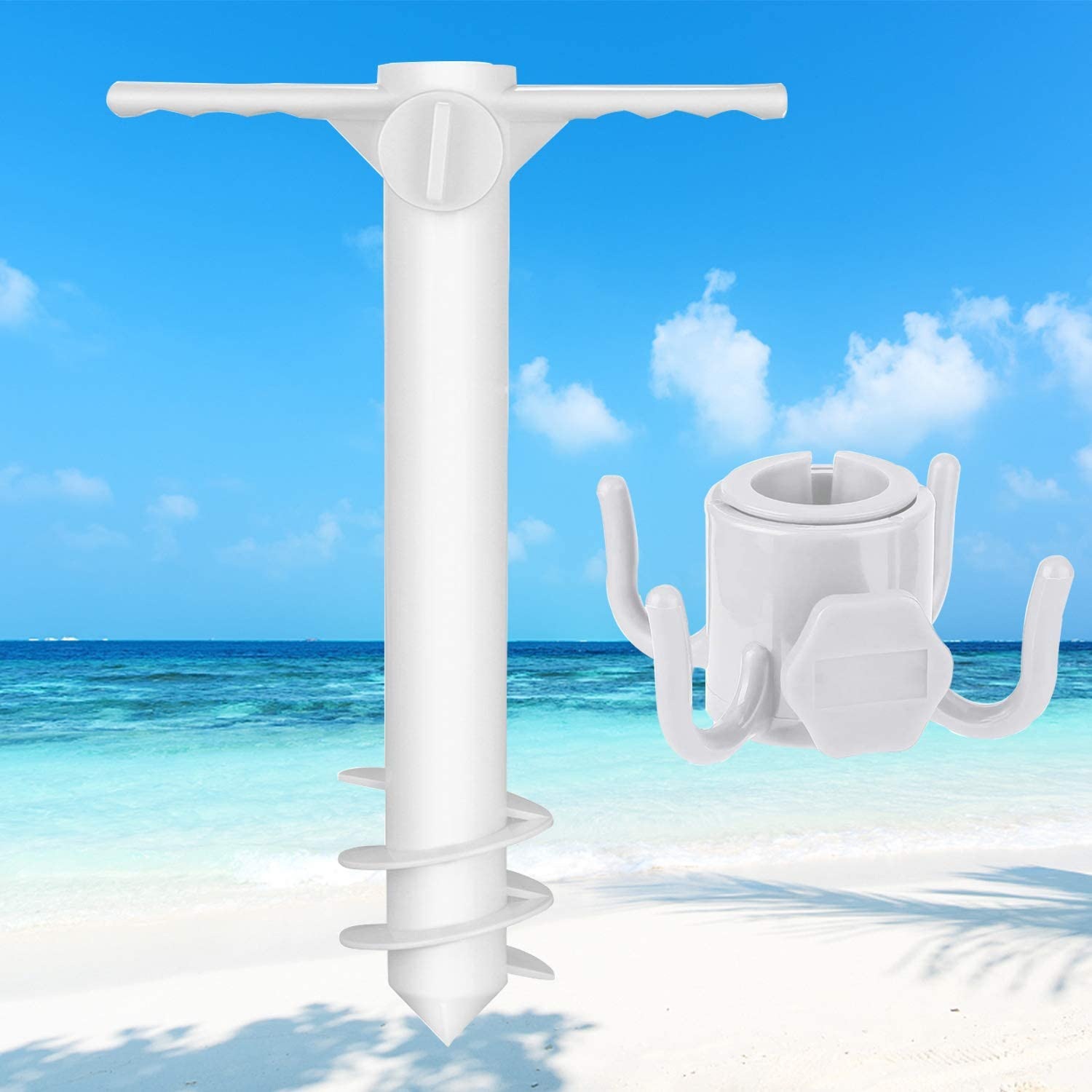 Beach Umbrella Abs Spiral Ground Plug Three Spiral Ground Plug Four-Corner Hook Set Outdoor Windproof Fixed Beach Ground Plug