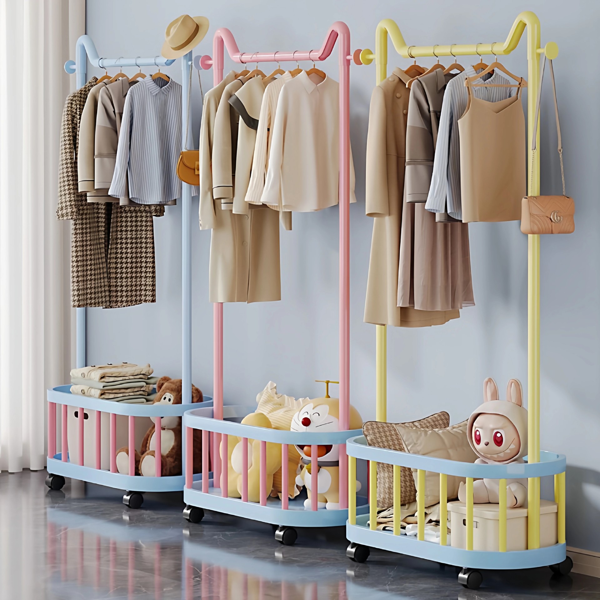 Dopamine movable floor-standing coat rack for home bedroom storage, vertical clothes rack, clothes hanger that doesn't take up space