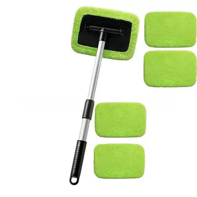 Car Windshield Cleaning and Defogging Car cleaning tools - 1-set-square-plate-retractable-pole-5-green-cloth-covers