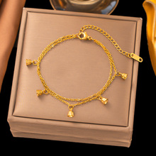 新款双层叠带铃兰花手链精致百搭高级感钛钢手环轻奢小众设计手饰