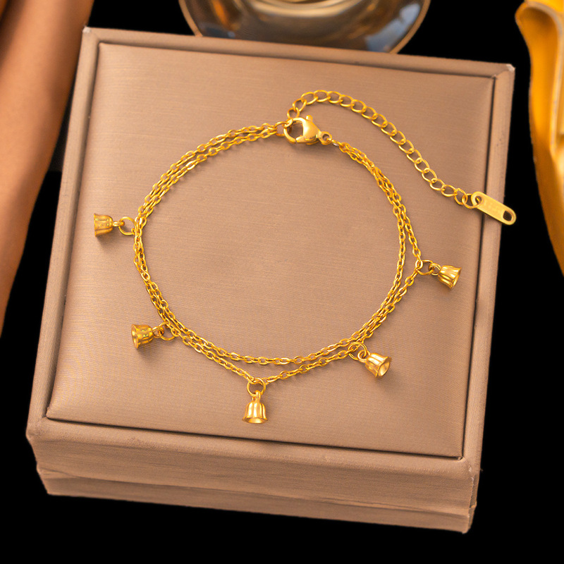 New Double-Layered Lily of the Valley Flower Bracelet, Exquisite and Versatile, High-End Titanium Steel Bracelet, Light Luxury Niche Design Bracelet