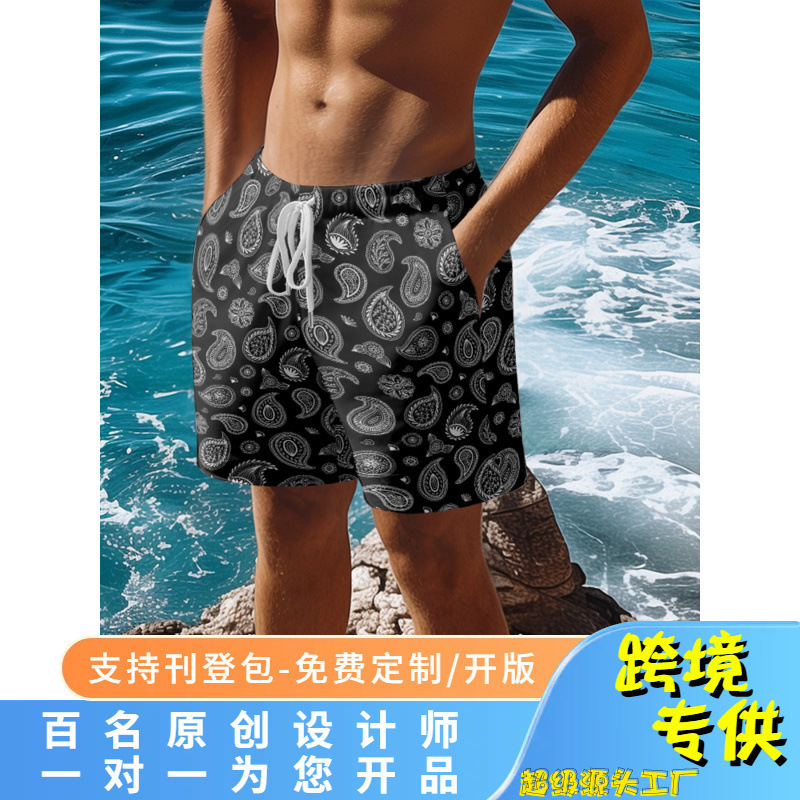 2025 Cross-Border New 3D Printed Paisley Element Men's Summer Shorts Casual Versatile Sports Shorts