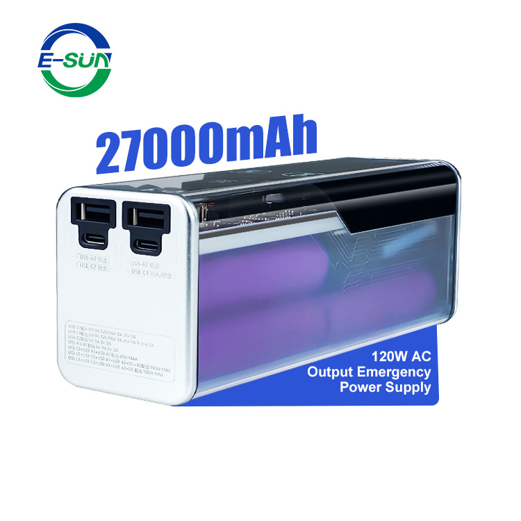 Master Power Transparent - 100W fuente de alimentación portátil de alta potencia, capacidad de 27000mAh, fuente de alimentación de emergencia al aire libre