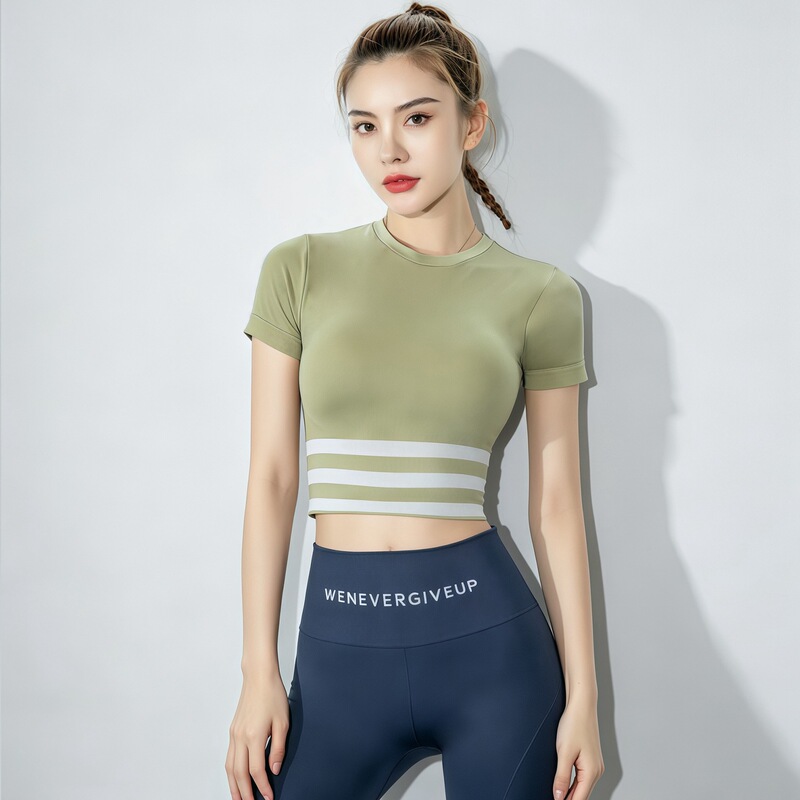 Yoga clothing women's summer quick-drying striped slim gym running dance short long sleeve sports top wholesale Yoga clothing women's summer quick-drying striped slim gym running dance short long sleeve sports top wholesale