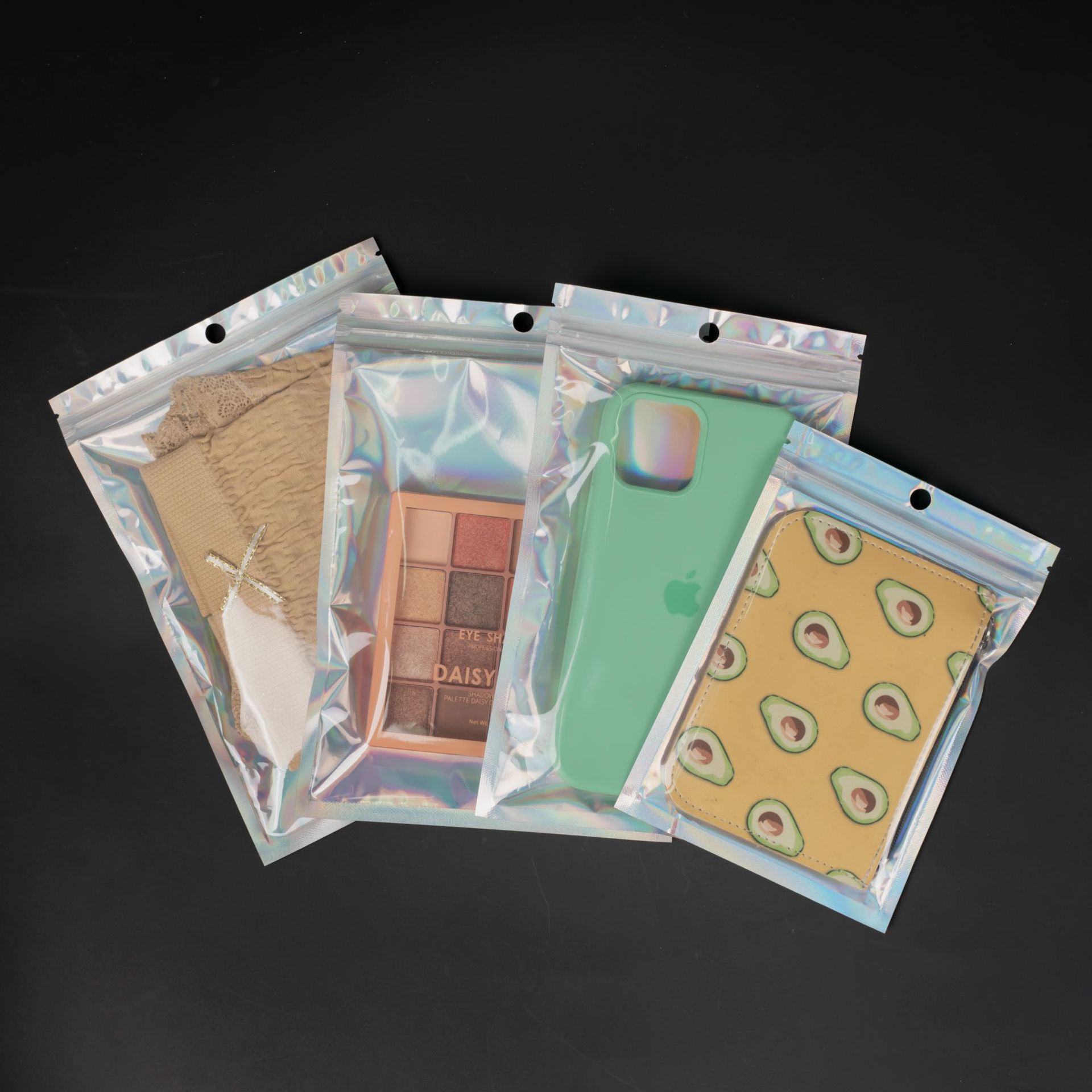 Bolsa láser Yin-Yang Bolsa autosellante Joyería Cosméticos Bolsa sellada transparente de plástico Cable de datos Joyería Bolsa de embalaje al por mayor