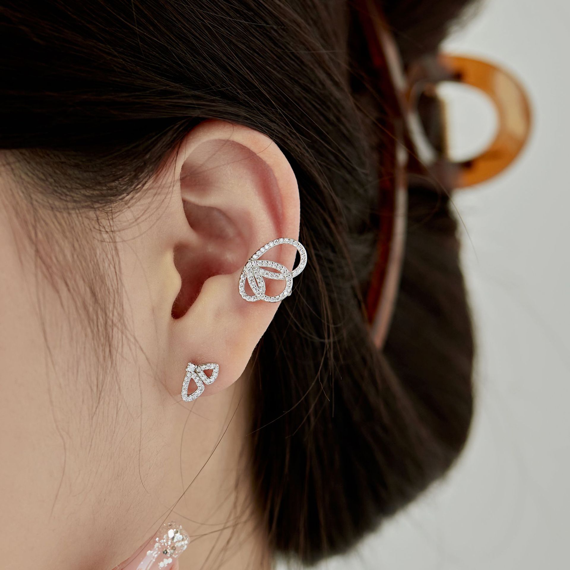 Sweet Butterfly Sterling Silver Plating Zircon Ear Studs 1 Pair