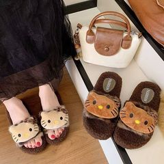 毛毛豹纹拖鞋女生新款可爱卡通秋冬款家用室内外穿可爱kt猫棉拖鞋