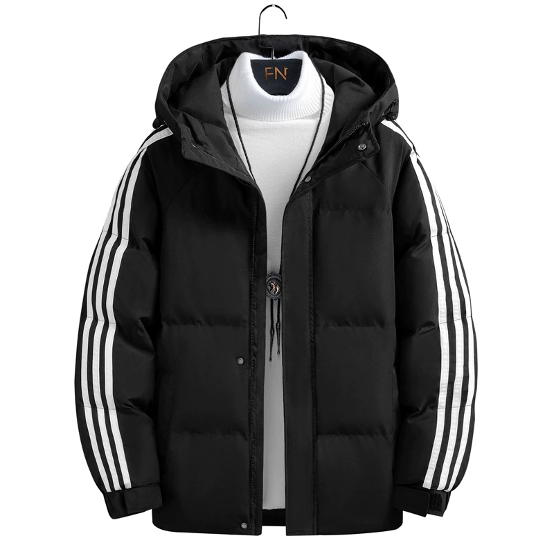 2024 весна и осень Новая свободная парная одежда с капюшоном и тремя полосками на хлопковой подкладке, модная короткая зимняя мужская одежда на хлопковой подкладке в Корейском стиле