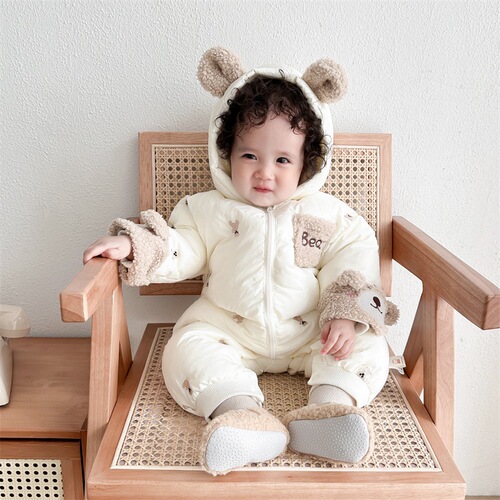 Baby winter clothing, plus velvet and thickened cotton-padded clothes, Korean version of baby's cute and super cute onesies, winter outing crawling clothes, cotton-padded jackets