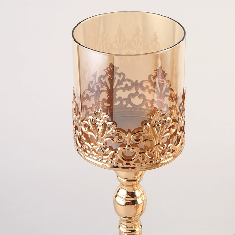 Amazon -plated iron -plated candlestick glass candlestick decoration retro wedding props Amazon creative candlestick