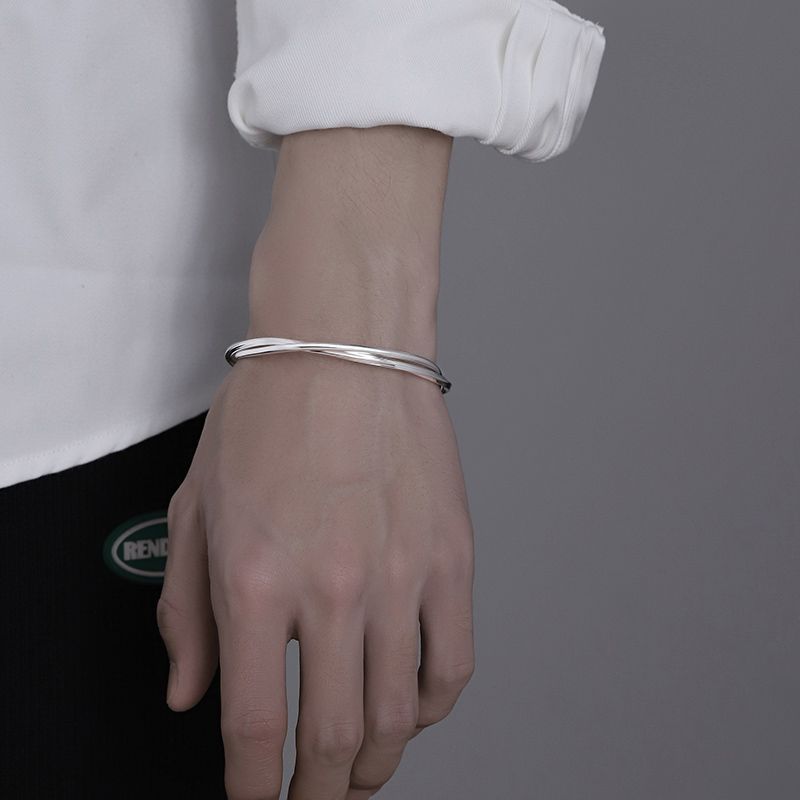 925 Silver Plated Bracelet Men's Bracelet Men's Mobius Ring Boyfriend Gift Bracelet Simple Unique Bracelet Jewelry