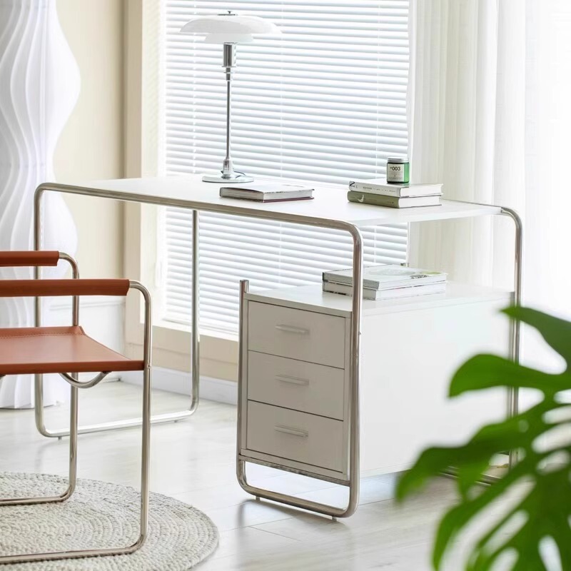 Stainless Steel Computer Desktop Table Work Experiment Table Thickened with Drawer Office Study Desk Simple E-Sports Table