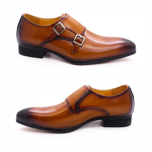 Men's Leather Shoes Genuine Leather Buckle Monk Shoes Business Formal Shoes Brown Black Pointed Toe Handmade Leather Shoes for Men