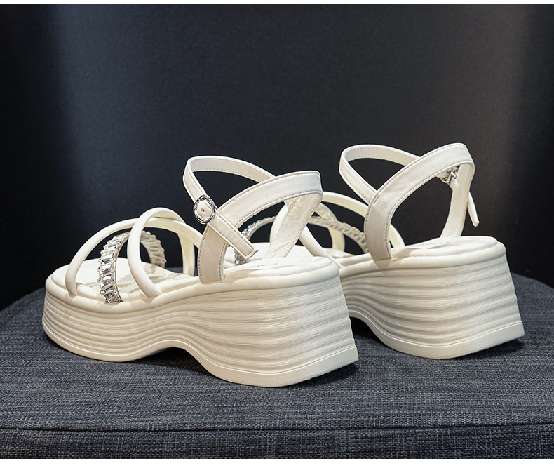 Sandal nữ đế dày đính đá hở mũi gót platform 9 cm — M2901 đen, M2901 be, M2901 bạc chi tiết 22