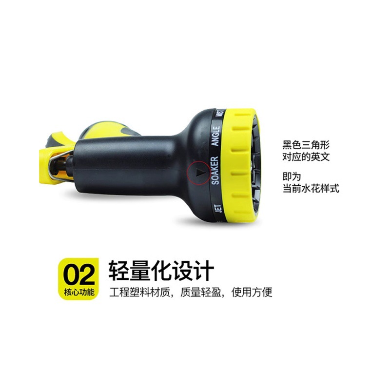 High-Pressure Car Wash Garden Water Gun, Gardening and Flower Watering Tool, 10-Function Abs Plastic Garden Water Gun, Black