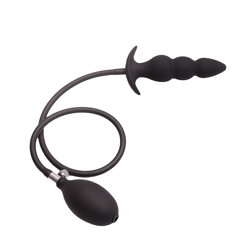 Inflatable Anal Beads Plug with Three Beads, Silicone Body, Black — detail image 22