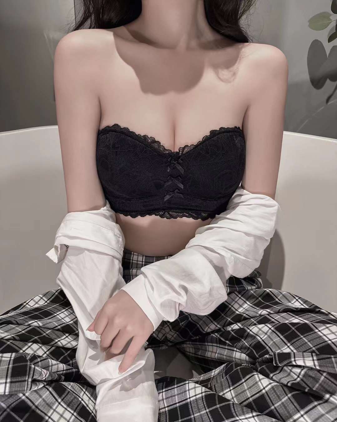 933 puro deseo sin tirantes ropa interior tubo superior vestido de boda ropa interior pequeño pecho push up grueso encaje sexy sujetador cubierta