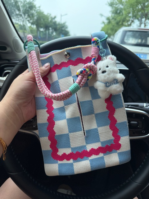 Car-mounted tissue box, cute ins-style car seat back tissue hanging bag, car tissue box, car interior decoration accessories