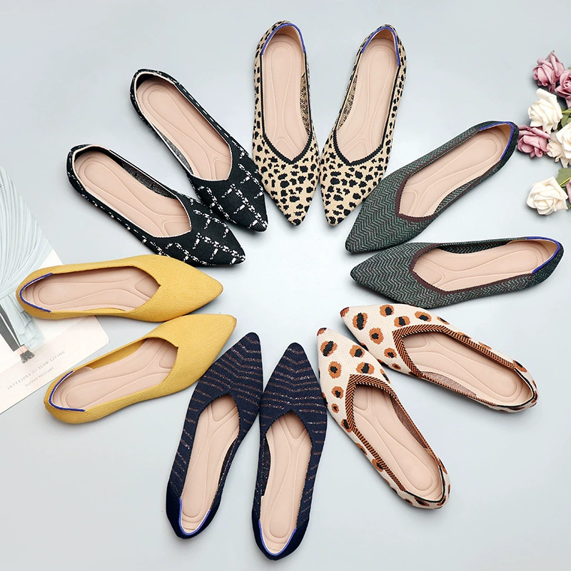 Туфли принцессы для весны и осени, вязаные лоферы, женские туфли на плоской подошве больших размеров, вязаные туфли-лодочки с мягкой подошвой и заостренным носком, повседневные и универсальные.