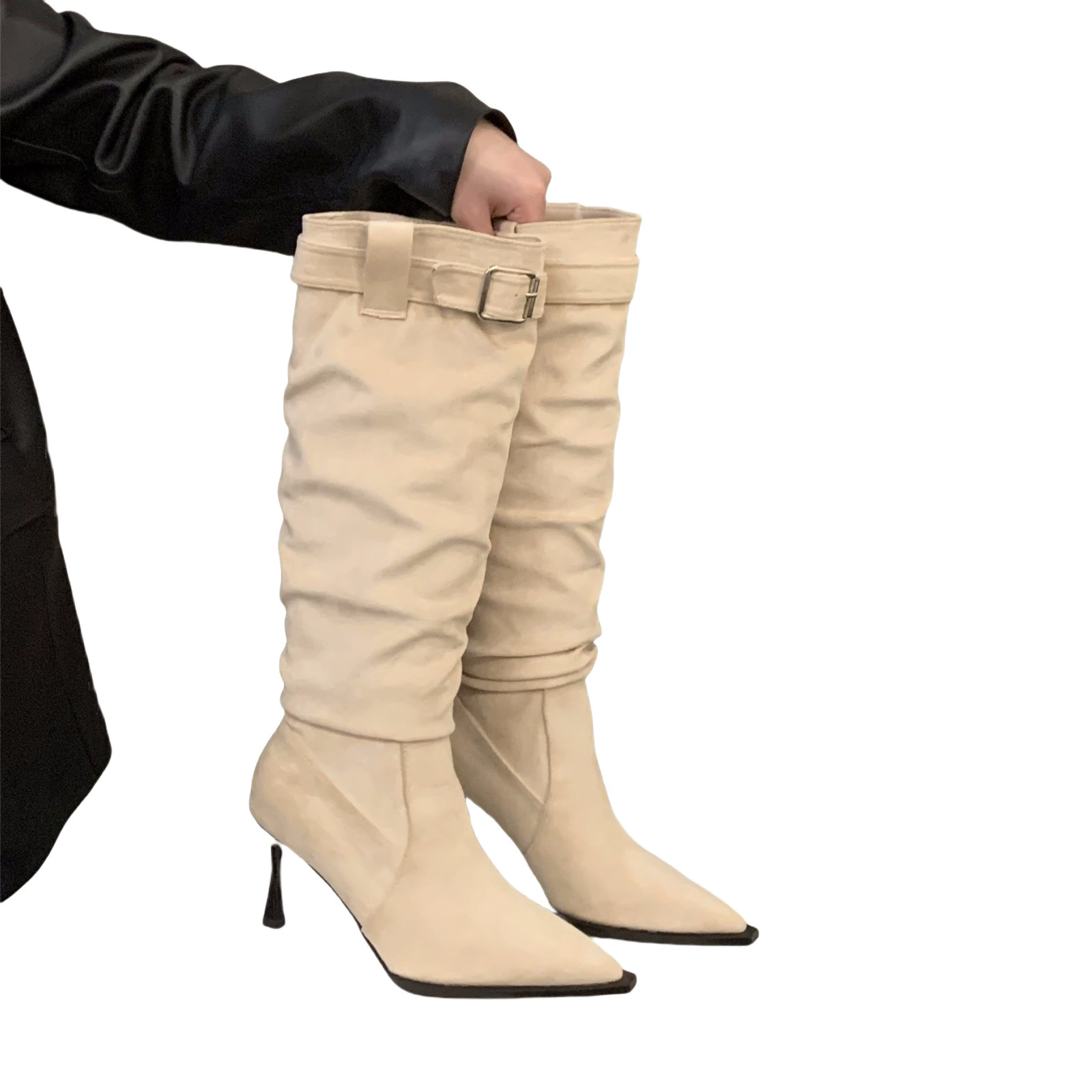 Brown demi-season high boots, Spring/Fall 2024 model