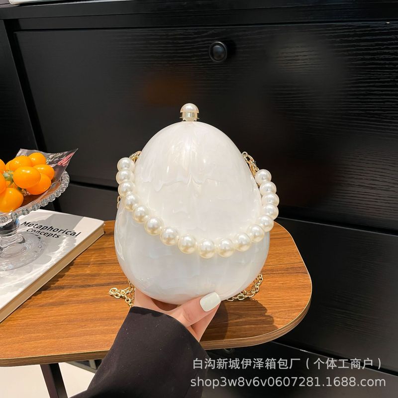 パーソナライズされたアクリルメタリックグースエッグボックスバッグ新しいチェーンショルダークロスボディバッグ女性のディナーポータブル化粧品バッグ|undefined