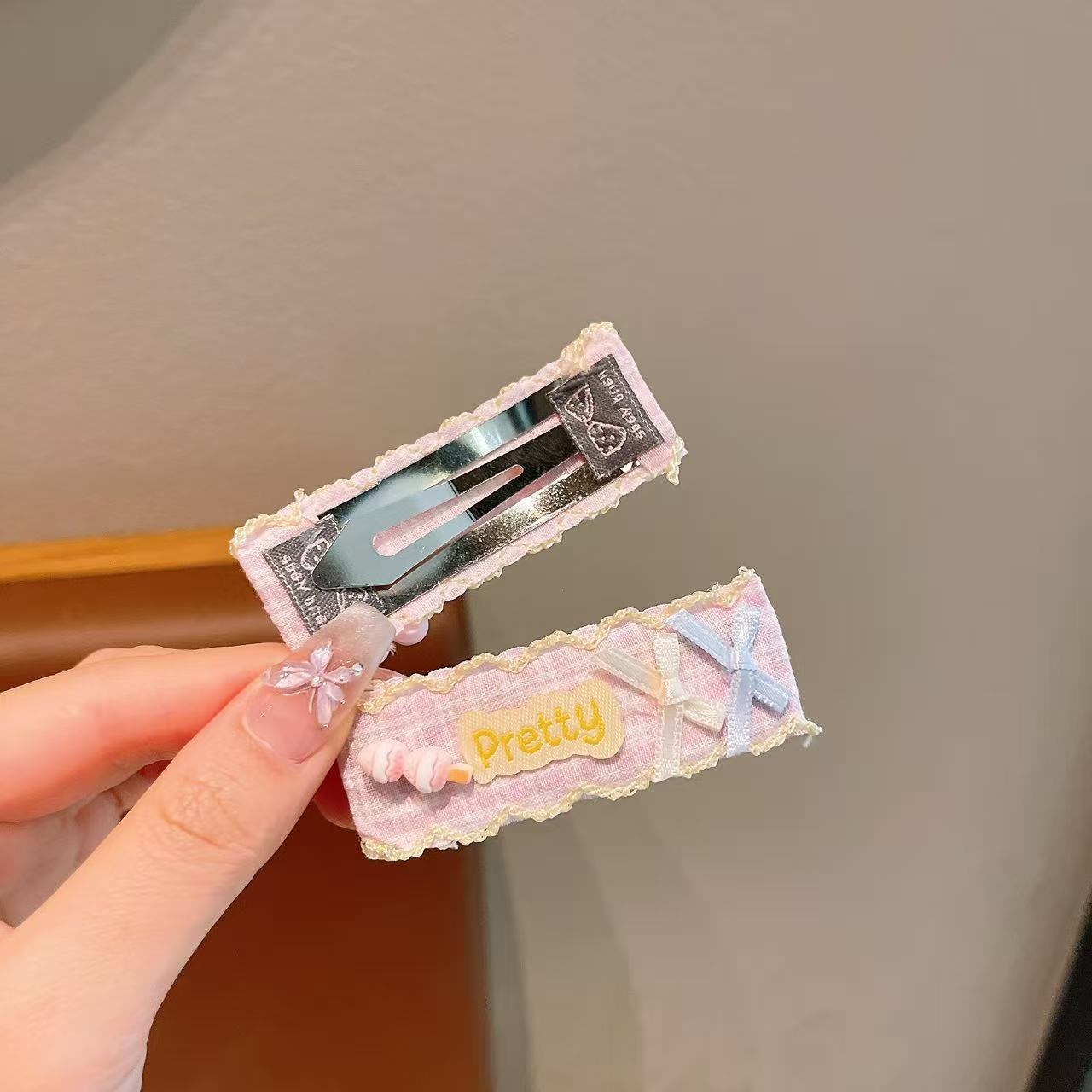 Primavera y verano color dopamina para el cabello de niños impresión de encaje BB clips clips para el cabello de bebé rasgado lado clips de frangeo dos conjuntos
