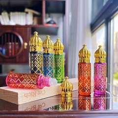 Middle Eastern glass rolling ball perfume bottle colored glass essential oil bottle electroplated gold engraved rolling ball portable travel refill