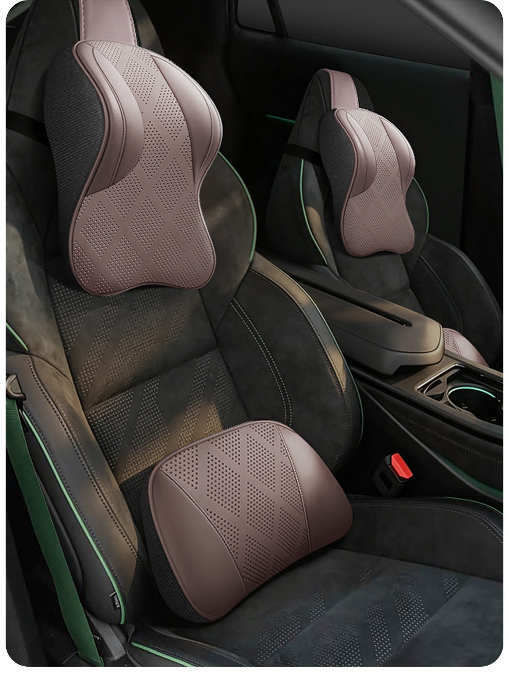Cross-border car headrest, neck support pillow, integrated sports seat, adjustable neck pillow with vertical straps, leather car pillow