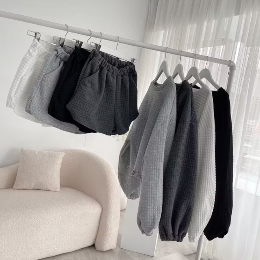 日韩慵懒风长袖短裤套装女2025秋冬季新款宽松大码束口卫衣两件套