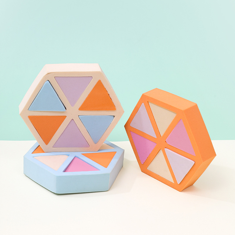 Puff plano personalizado de fábrica, triángulo, seis pétalos redondos, ocho, esponja cosmética sin látex, grande en el agua, transfronterizo