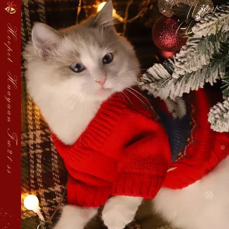 Ropa de gato personalizada invierno rojo suéter de Año Nuevo gato muñeca de Año Nuevo mascota gatito saludos de Año Nuevo