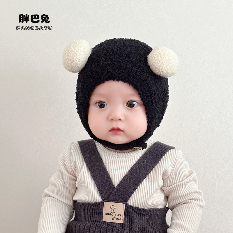 Baby Hat Autumn and Winter Thickeneded Warm Plush Hat Scarf Set Boys and Girls Pure Color Versatile Ear Protection Hat
