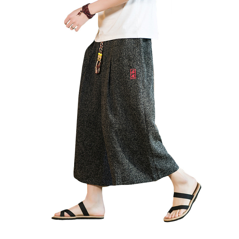 Chinese Style Linen Men's Shorts Summer Casual Loose 7-point Pants Large Size Chubby Cotton Linen Cropped Hallen Trendy Pants