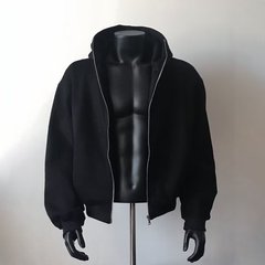 アメリカの高街の純色のベルベットと帽子のガーディアン男秋冬の短いジッパーのカーディガンのコート