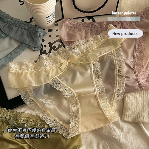 Japanese-style sexy lace underwear for women, cotton gusset, breathable and comfortable medium-rise triangle pants for ladies, mesh fabric, underwear for students and young girls