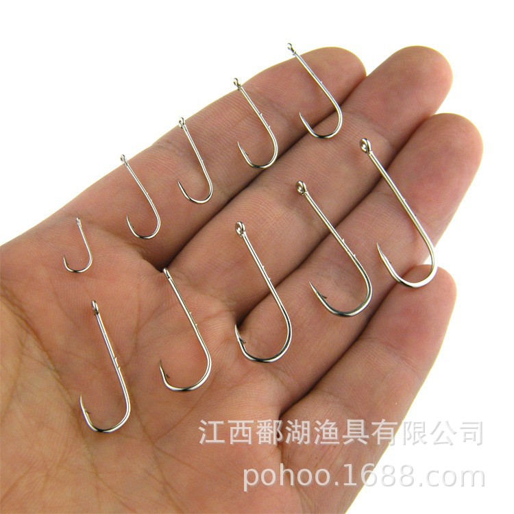 Equipo de pesca del lago 100 mina en caja plata negro mango largo anzuelo doble espalda Thorn acero al carbono gancho de pesca con mosca gancho de marea