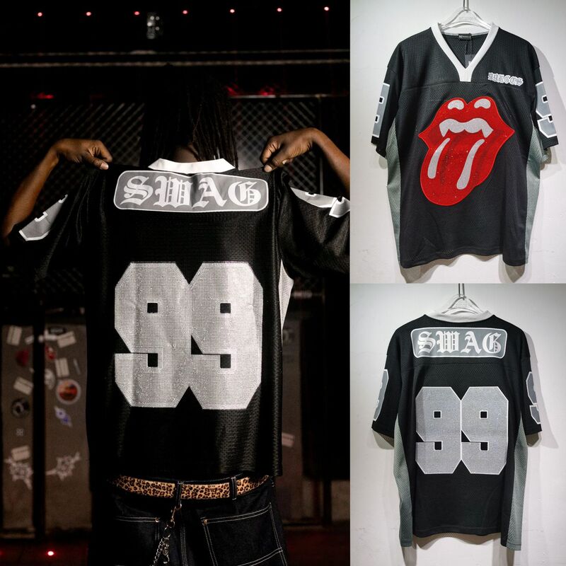 The Rolling Stones Big Tongue Full Rhinestone Embellished Short-Sleeve Sports Basketball Shirt for Men and Women Couples, Long-Sleeve Embroidered Summer T-Shirt The Rolling Stones Big Tongue Full Rhinestone Embellished Short-Sleeve Sports Basketball Shirt for Men and Women Couples, Long-Sleeve Embroidered Summer T-Shirt