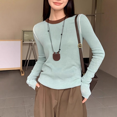 宋正恩复古长袖t恤女针织衫秋季修身显瘦慵懒高级内搭打底衫上衣
