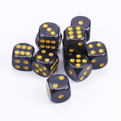 Cross-border supply No. 16 black gold dots rounded corners dice dice board games mahjong accessories 1.6CM