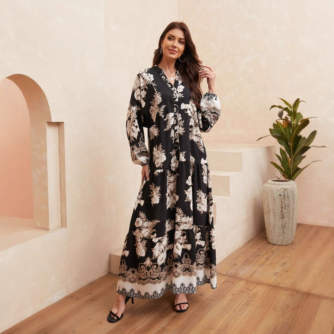 2025 новое женское длинное элегантное платье с принтом, удобное мусульманское летнее платье, дышащее и стройнящее