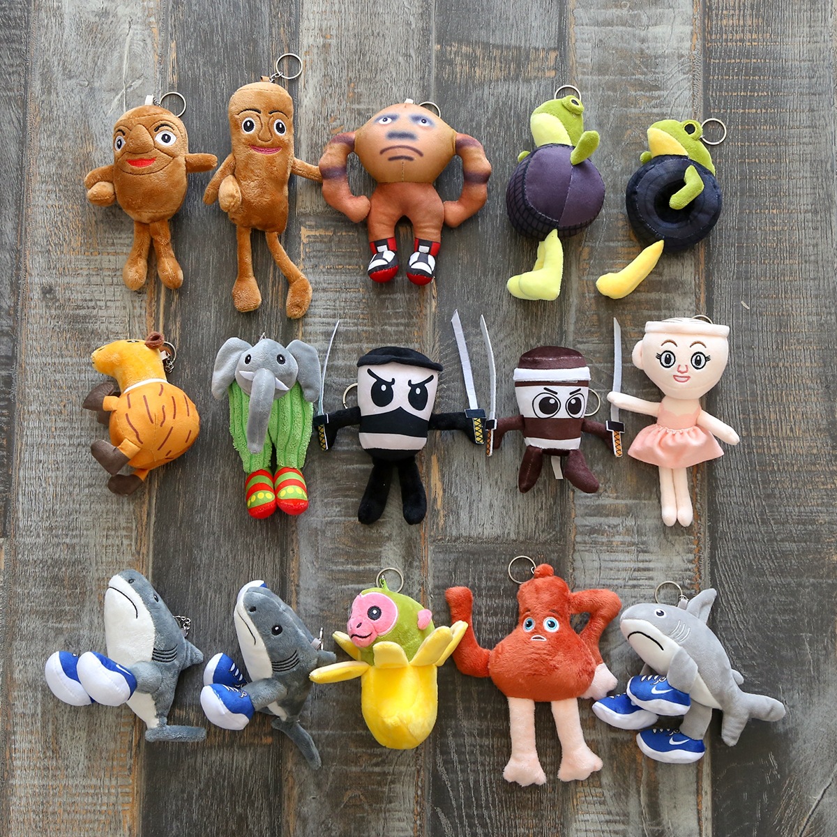 定制款跨境AI美国山海经tungsahur鲨鱼搞怪玩偶木棍人挂件小公仔