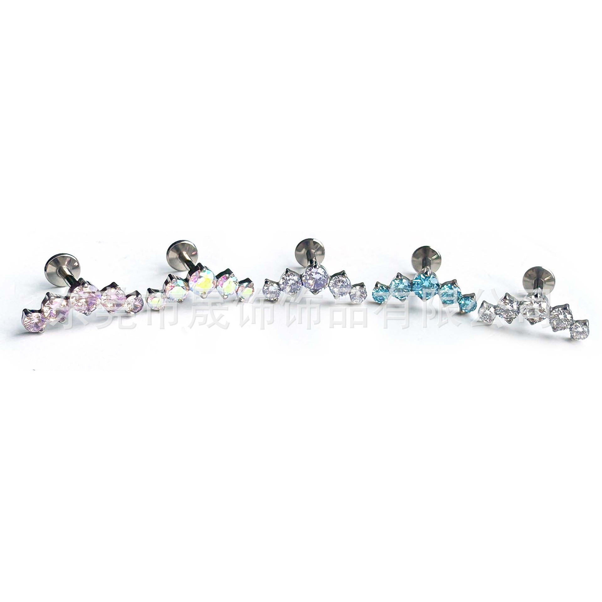 F136 Titanium Alloy 五连 Diamond Ear Stud Cubic Zirconia Helix Cartilage Stud G23内牙 Labret Stud Piercing Jewelry Geometric 造型